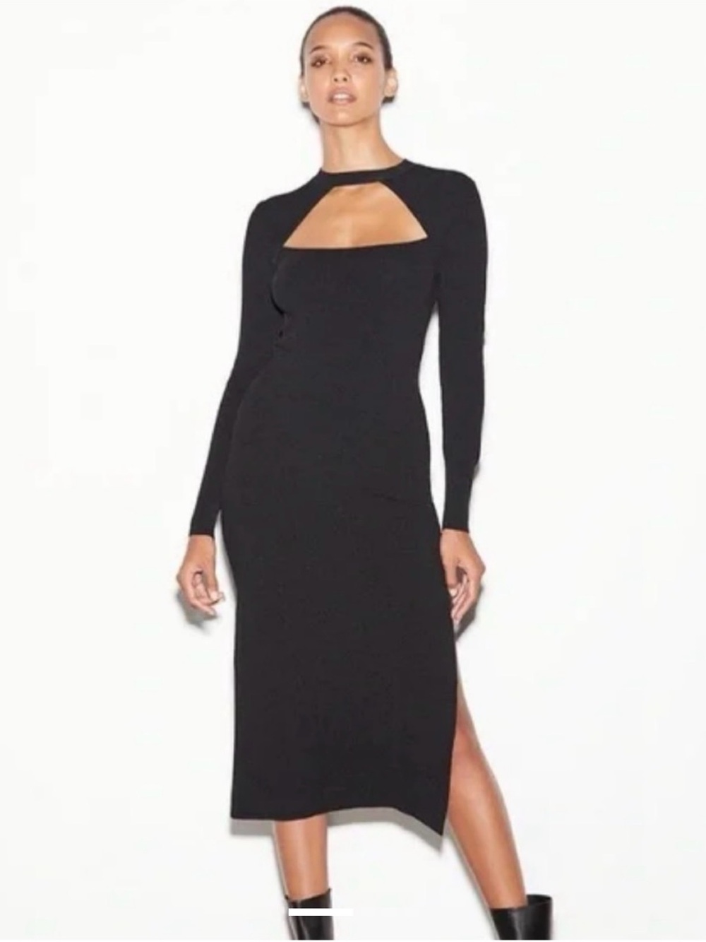 NWT Frame Cut-Out Midi Sweater Dress Black Small